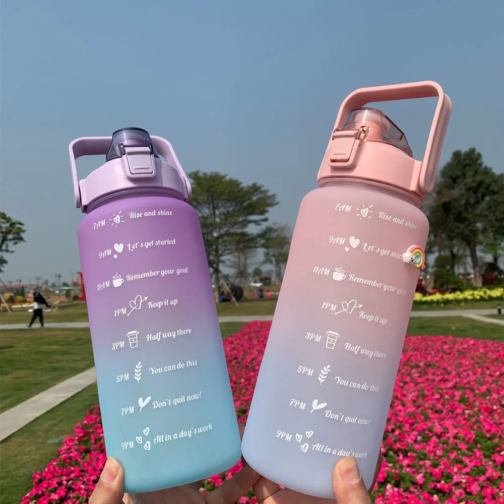 2 Liters Water Bottle Motivational Drinking Bottle Sports Water Bottle With  Time Marker Stickers Portable Reusable Plastic Cups - AliExpress