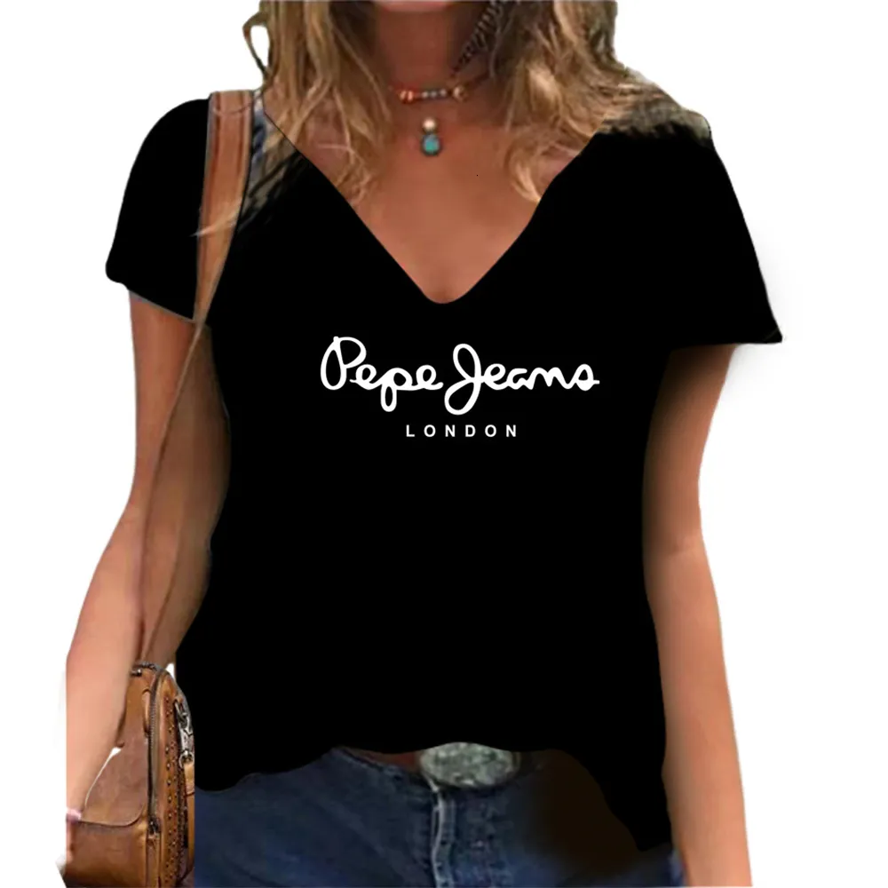 Femmes TShirt Mode Femmes Tshirt Surdimensionné Dames À Manches Courtes Tees Couleur Unie Imprimé Floral Vêtements Vneck Femme D'été Tshirt Y2k Top 230503