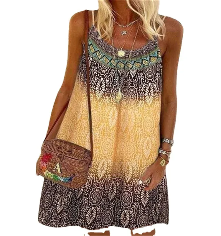 Prom Dress For Woman Women Summer Spaghetti Strap O Neck A Line Mini Swing Dress Boho Vintage Colorful Floral Print Loose Beach Cami Sundress From 12 95 DHgate