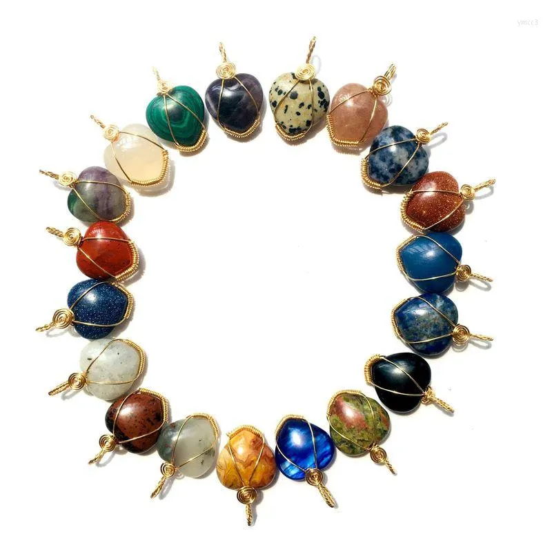 10pcs Wire Wrap Love Heart Healing Crystal Pendant Necklaces - Rose Purple Tiger Eye Agates Charms for Jewelry Making 10pcs Wire Wrap Love Heart Healing Crystal Pendant Necklaces - Rose Purple Tiger Eye Agates Charms for Jewelry Making