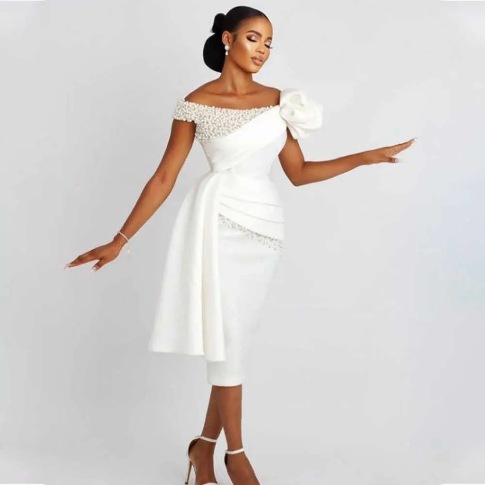 Risparmia alla grande su Abiti Da Spicco Lunghi Lunghi Tè Abiti Da Festa  Guaina Colonna Abito Da Sposa Corto Con Spalle Scoperte Perle Abito Da