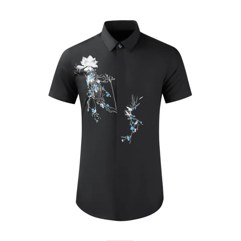 Camisas masculinas de algodão Camisas masculinas Orquídeas de bambu de luxo shorts impressos