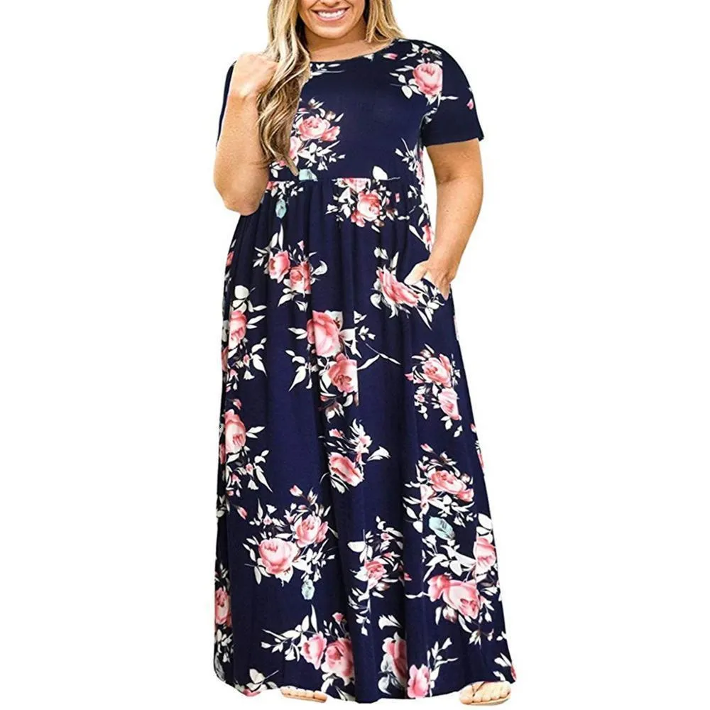 プラスサイズのドレスビッグドレス夏の大規模なサイズ半袖摩耗抵抗性長脂肪mm女性衣類maxi 230503