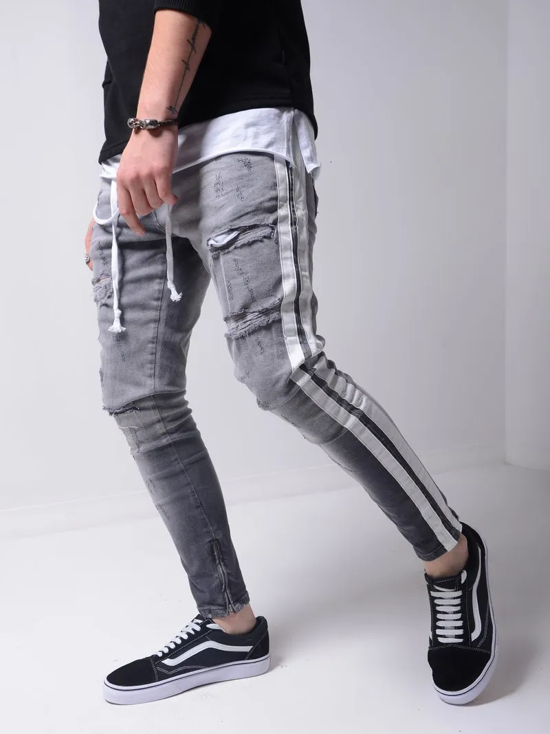 Striped ripped jeans mens store