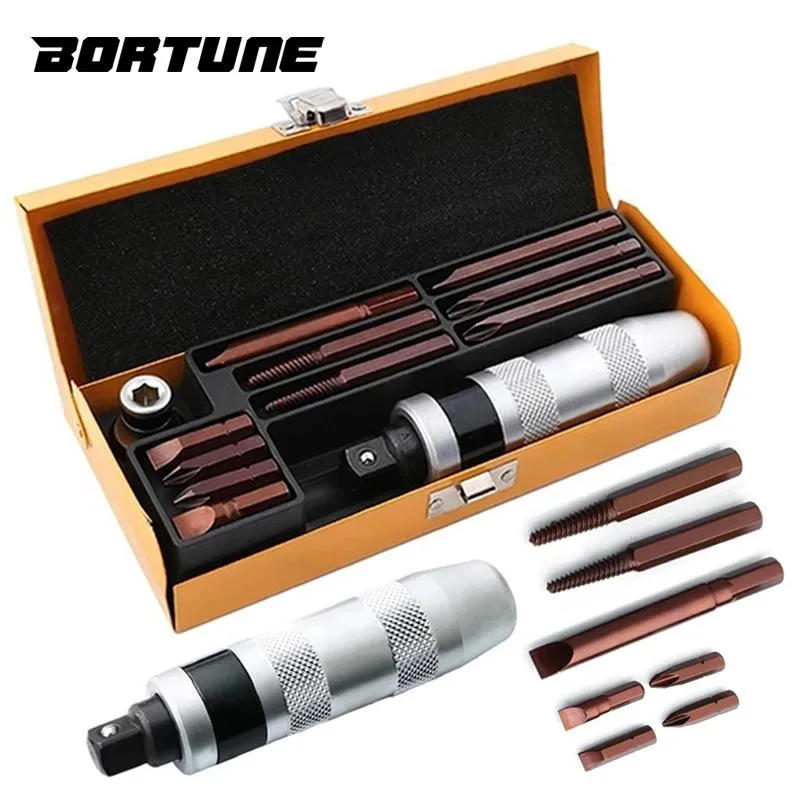 Schroevendraaier Bortune Heavy Duty Impact Screwdriver Set 7/12/13PCS 충격 드라이버 드라이버 CRV 비트 산업 등급 추출기 탈착식 핸드 도구