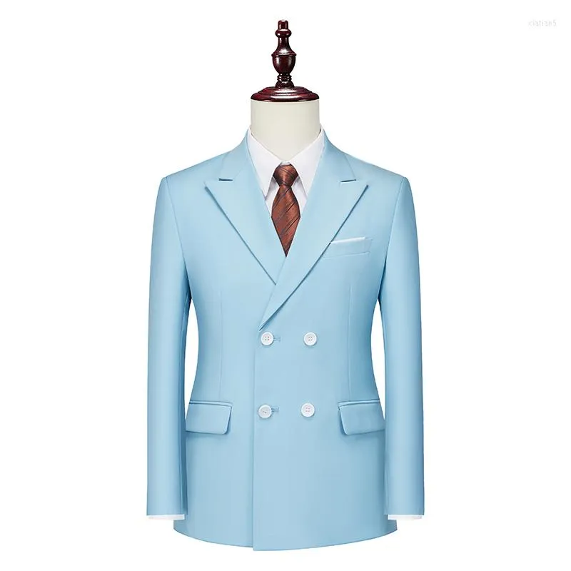 Costumes pour hommes 2023 Veste de costume décontractée à double boutonnage bleu ciel pour hommes - Blazer formel d'affaires Slim Fit Tenue professionnelle à la mode 6XL