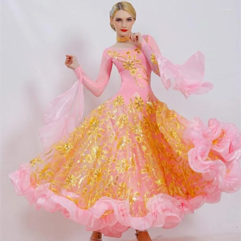 Palco use vestidos de dança de baile rosa vestidos de disputa de valsa padrão vestidos de valsa