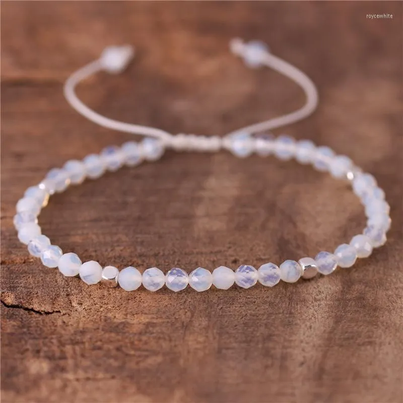 Braccialetti con ciondoli Boho 4mm Bracciale delicato con perline opale bianco Cavo di pietre preziose intrecciato tibetano regolabile minimalista Gioielli da donna Dropship