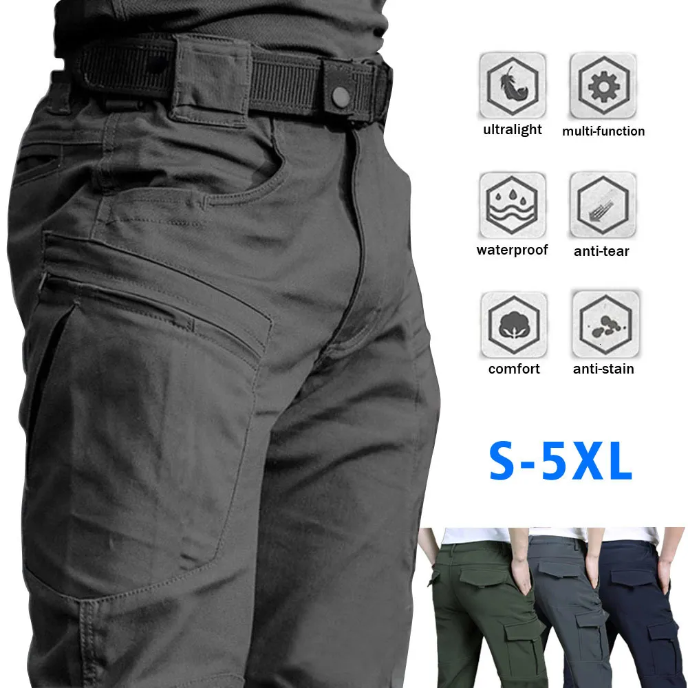 Мужские штаны Мужские тактические штаны с множественными карманными эластичности военные городские брюки мужчины Страмные жиры быстро сухие грузовые штаны 5xl 230504