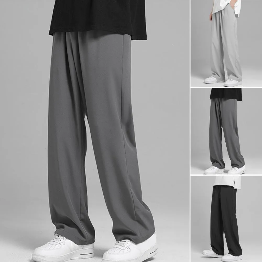 Men's Pants Summer Men Pants Solid Color Wide Leg Draping Relaxed Fit High Waist Trousers Streetwear 230504