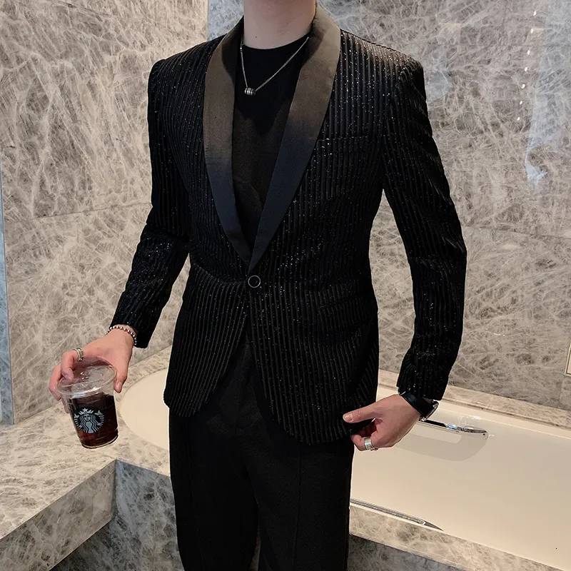 Sequins Striped Suit Blazer For Men Slim Fit Party Club Stage Casual Jacket Black From B121144507 39.81 DHgate.Com