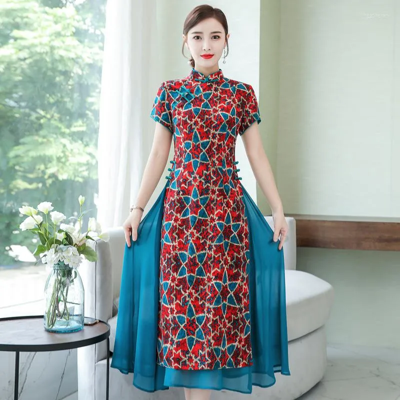 Vêtements ethniques 2023 Vietnam Aodai Robe Pour Femmes Chinois Traditionnel Plus La Taille Qipao Rétro Imprimer Élégant Cheongsam Asiatique Vêtements Robe