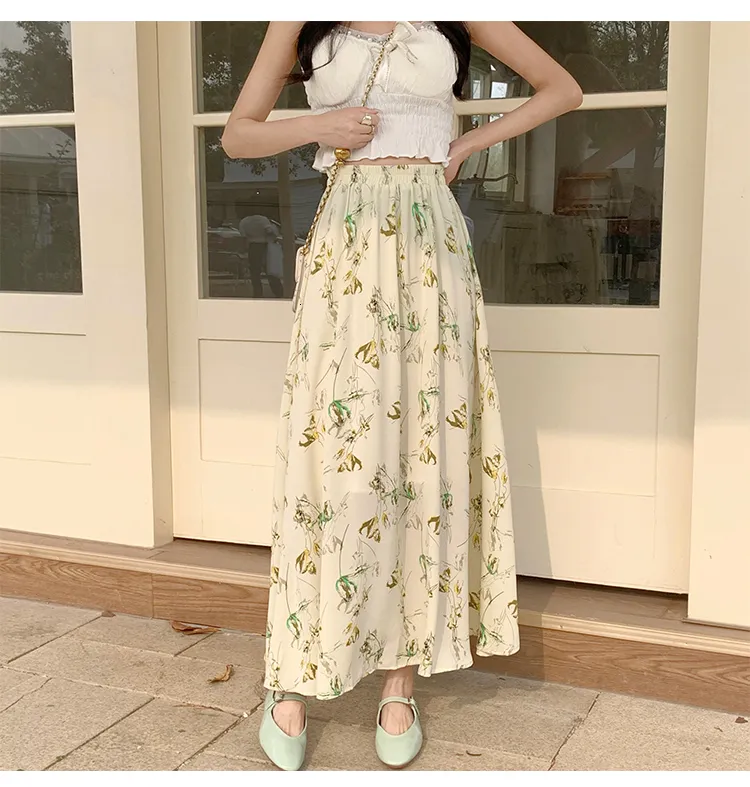 Skirts TIGENA 90cm Chiffon Maxi Skirt For Women Spring Summer