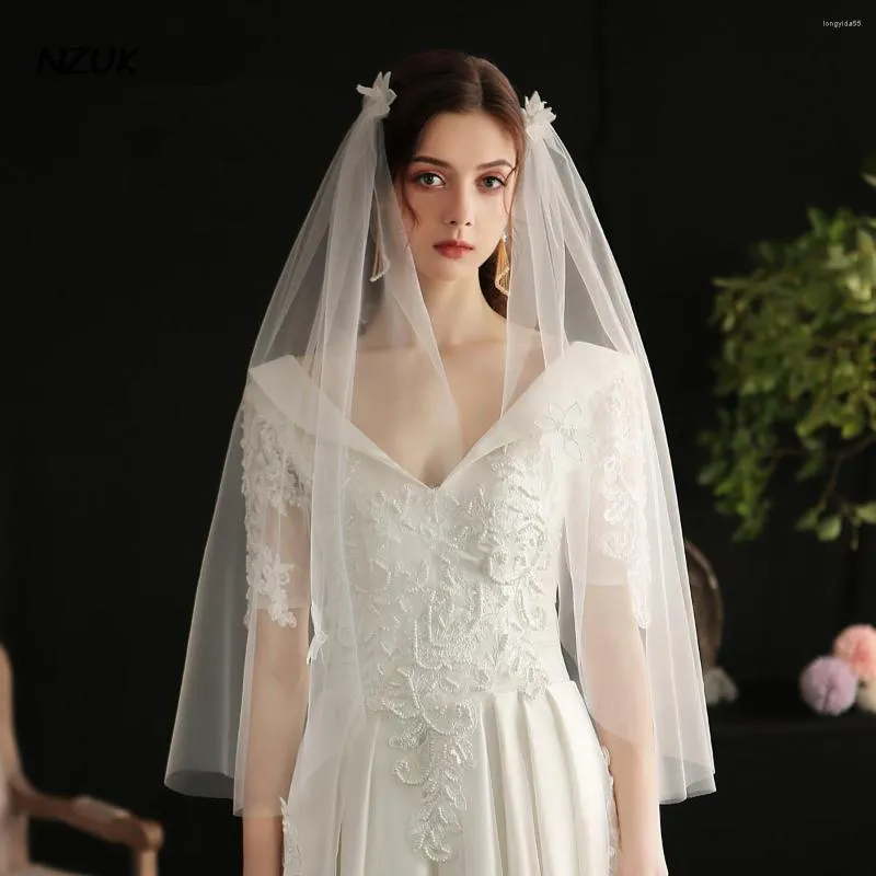Bridal Veils NZUK One-Layer Marriage Party Veil Soft Tulle Flower Applique White Wedding Diadema Velo Bodas