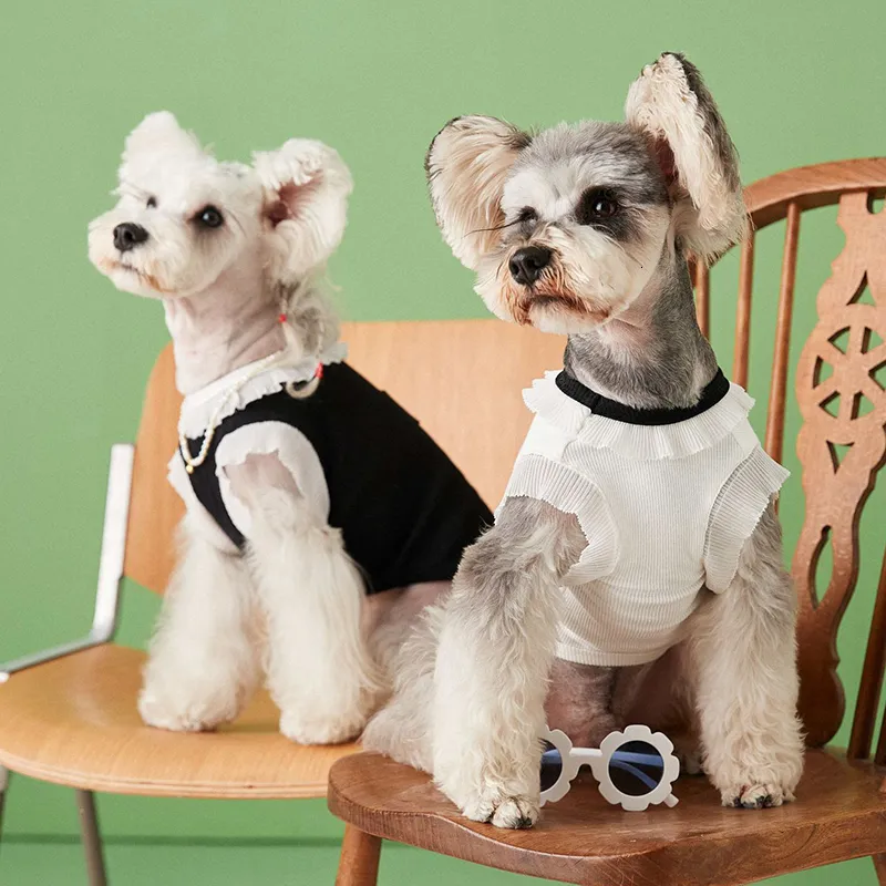 Одежда для собак элегантная футболка из рукавов домашних животных собачьи одежды Черная белая тонкая летняя летняя одежда для кошек для маленькой собачьей подомеранской одежды 230504