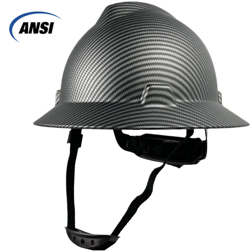 スケートヘルメットカーボンファイバーパターンエンジニアワークキャップ用のフルリムハードハット産業建設作業ANSI承認HDPE安全ヘルメット230503