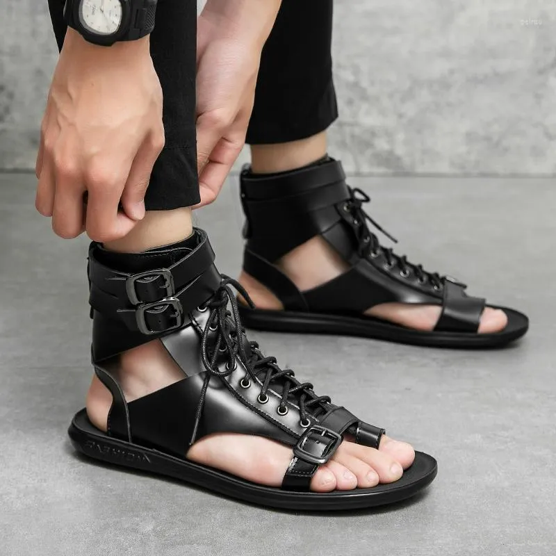 Sandals Gladiator Shoes For Men Walking Summer Cork Roman Mens Black White Beach Leather Designer Brand Flip Flops Ankle Boots