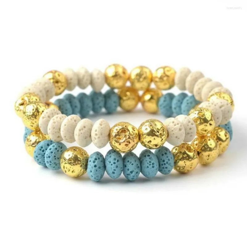 Strand Fashion Charms Femmes Bracelets 8mm Original Pierre Naturelle Roche Volcanique Bonbons Couleurs Perle Bracelet Bohème Bijoux Plage Boho