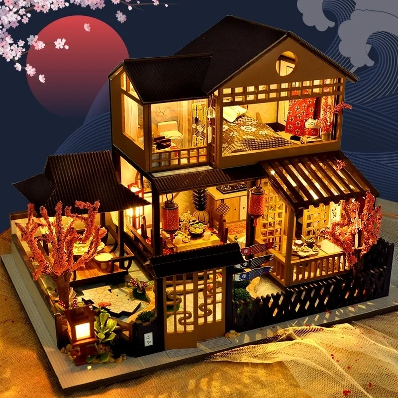 Doll House Accessories Cutebee Diy Dollhouse Super Mini Scale Miniature Dollhouse Japanese Garden Building Kit Toys For Birthday Presents 230503