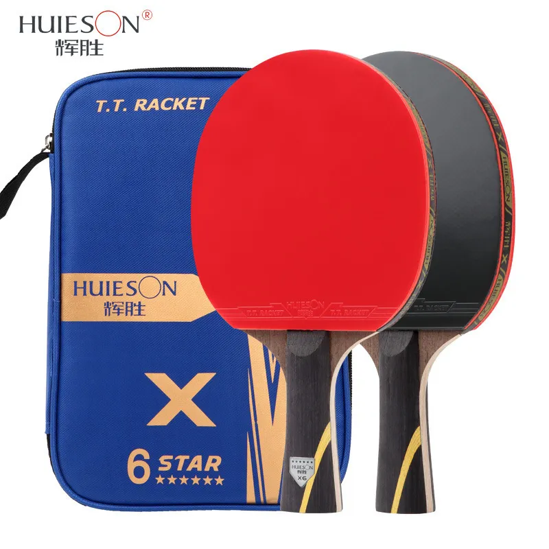 Tischtennisschläger Huieson 6 Star Carbon Fiber Blade Tischtennisschläger Double Face Noppen Ping Pong Paddle Schläger Set 230503