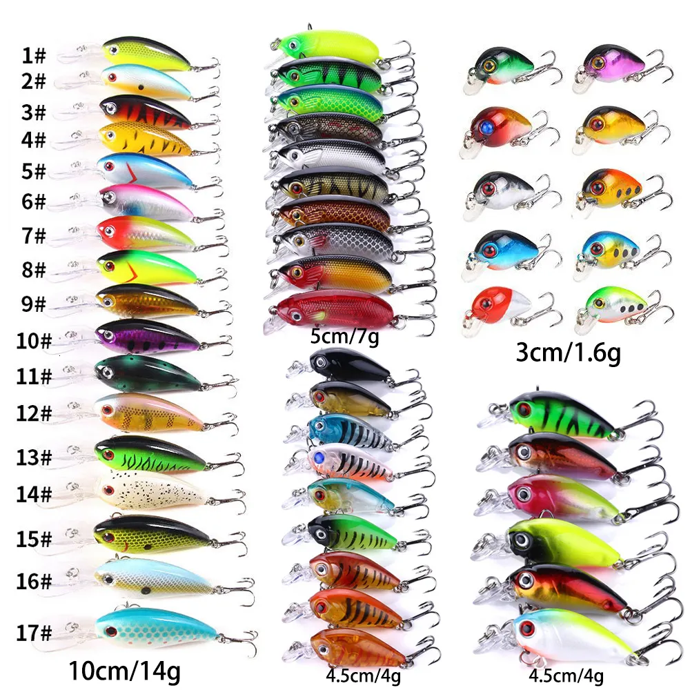 Yemler Crankbaits Set Karışık Renkler Balıkçılık Yemeği Minnow İsteğe Bağlı Wobbler Krank Yem Jerkbait Bas Swimbait Tiz Kancalar Yüzmek Sert Takım 230504