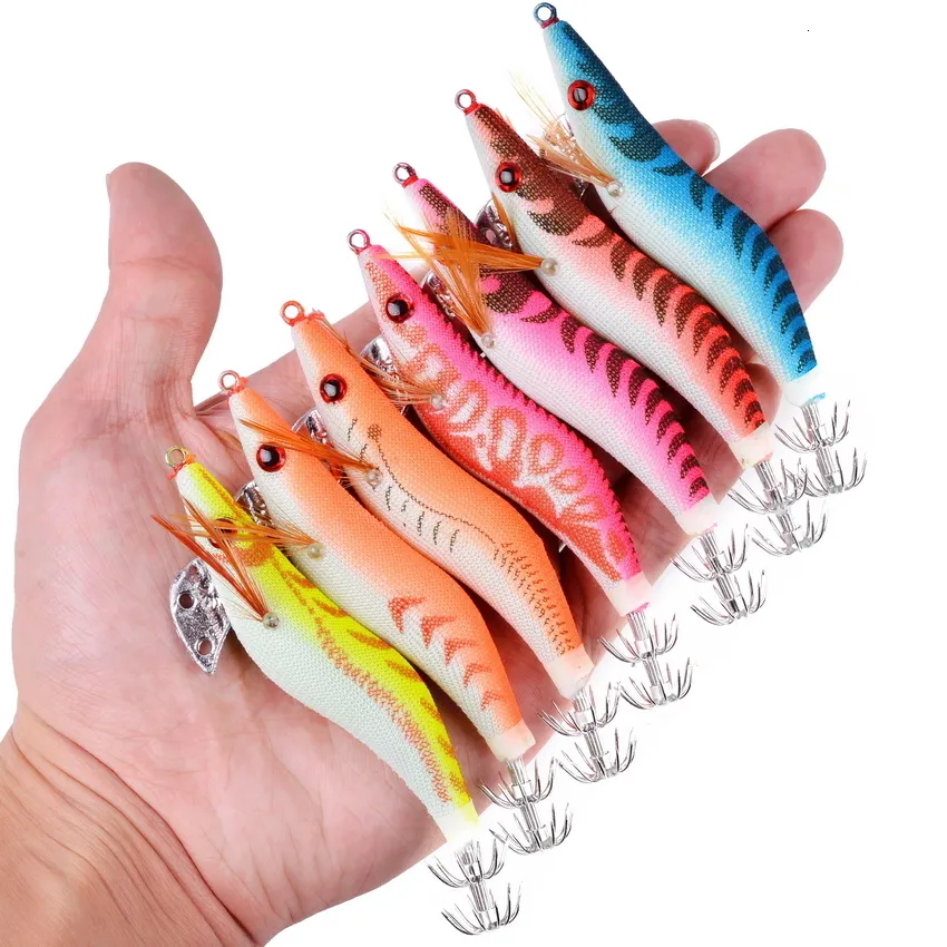 Wooden Fishing Bait Set Shrimp, Squid, And More Hooks And Micro