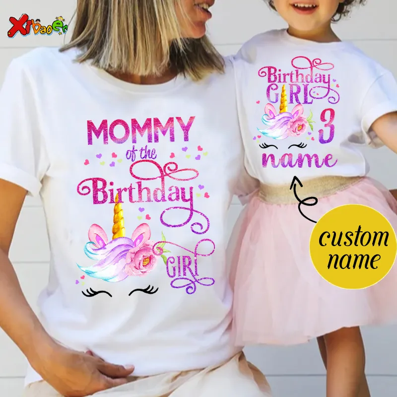 Familjsmatchande kläder Unicorn Birthday Shirt Girl Party Clothes Outfit Kids Personligt namn Set Famili T 230504