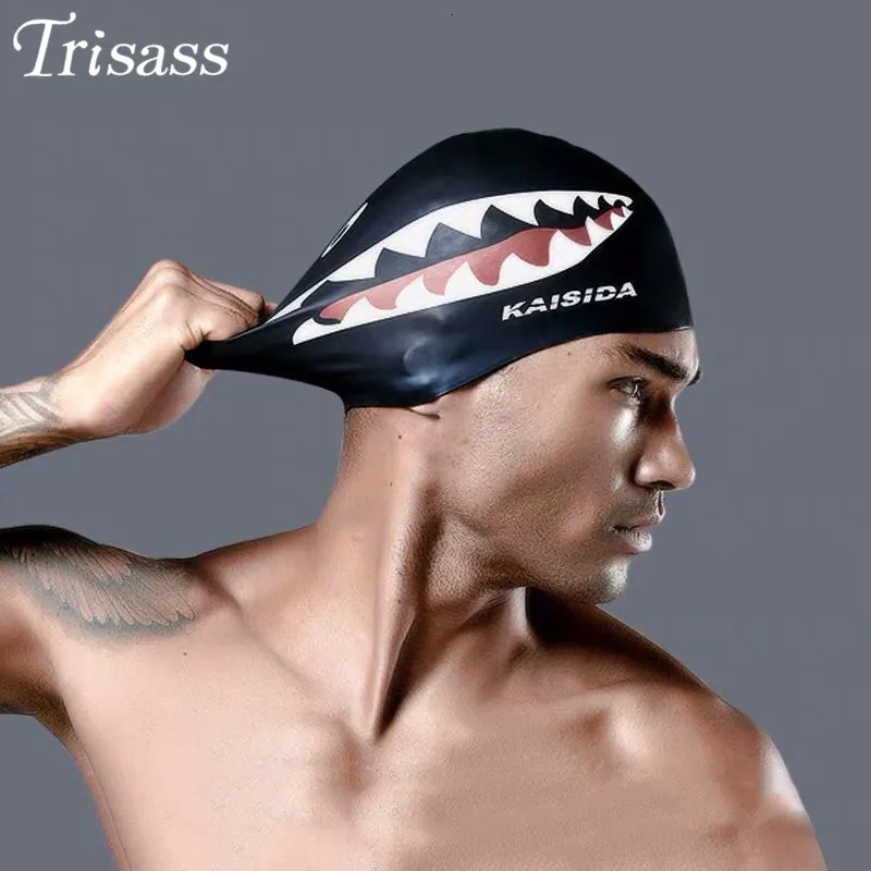 Bonnets de bain Trisass homme bonnet de bain adulte élastique requin bonnets de bain étanche protéger les oreilles cheveux longs doux femmes bonnet de bain 230503