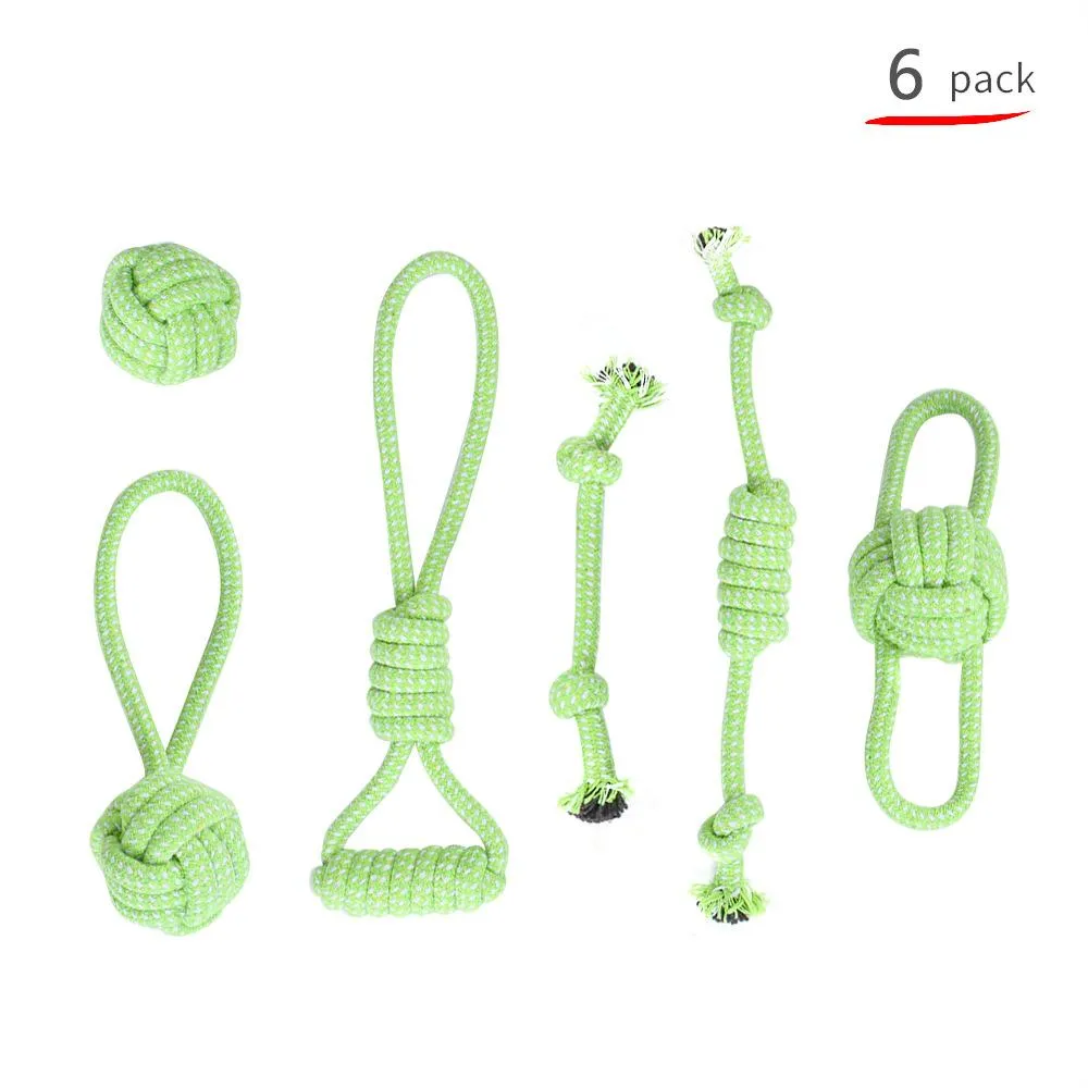 Toys Pet molar Cotton rope toy 6 pcs Green knot Dog cat accessories supplies Bite resistant Teeth cleaning toys for large dogs