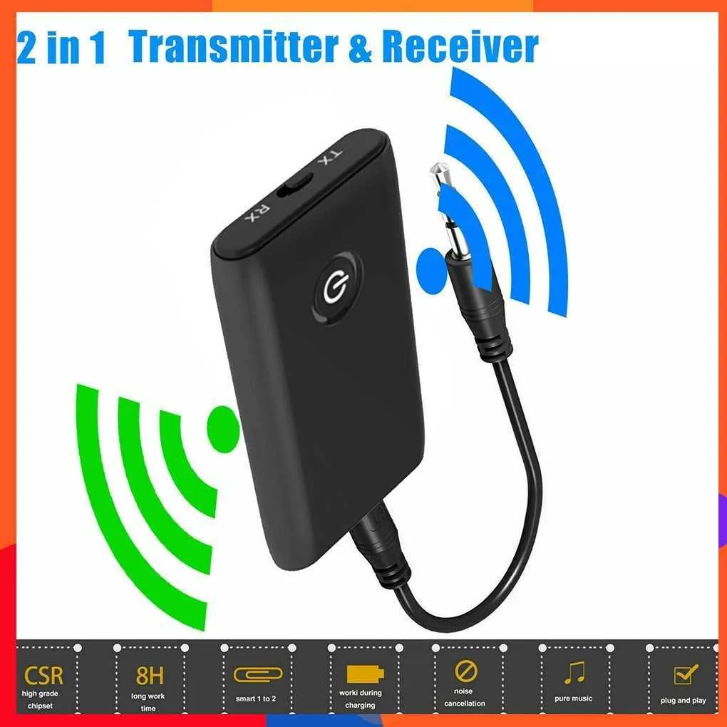 2-In-1 Bluetooth Wireless Head 5.0 Computer TV Repeater 3.5mm Car Speaker AUX Hifi Music Adapter