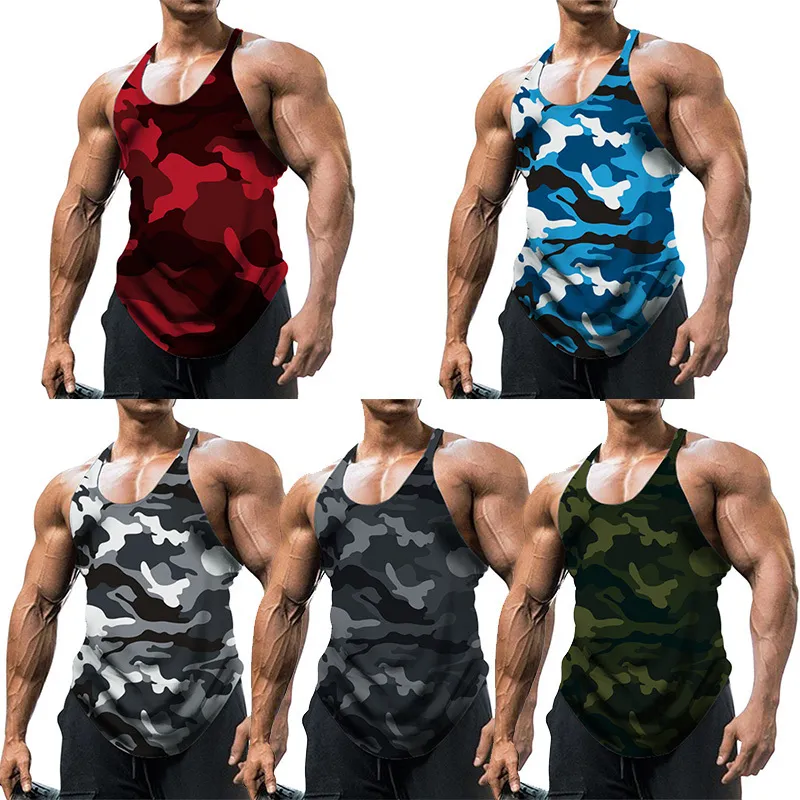Hommes Débardeurs D'été Camouflage Débardeur Respirant Bodybuilding Tee Gym Sans Manches Hommes T-shirt De Mode Ras Du Cou Fitness 230504