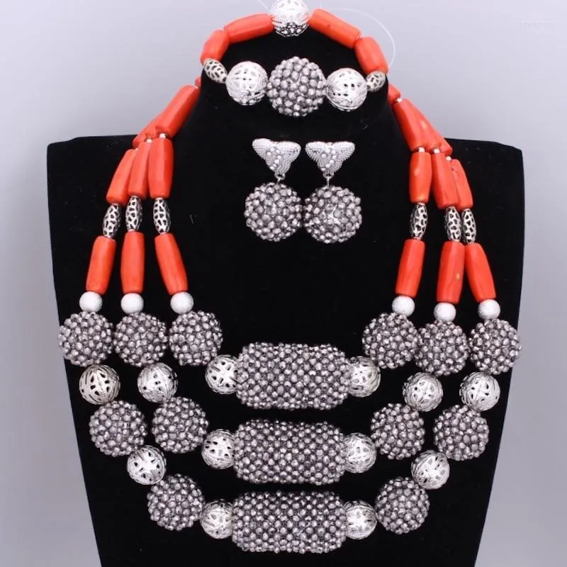 Necklace Earrings Set 2023 Classic Nigerian Jewelry Orange Beads And Natural Coral Africa Dubai Wedding