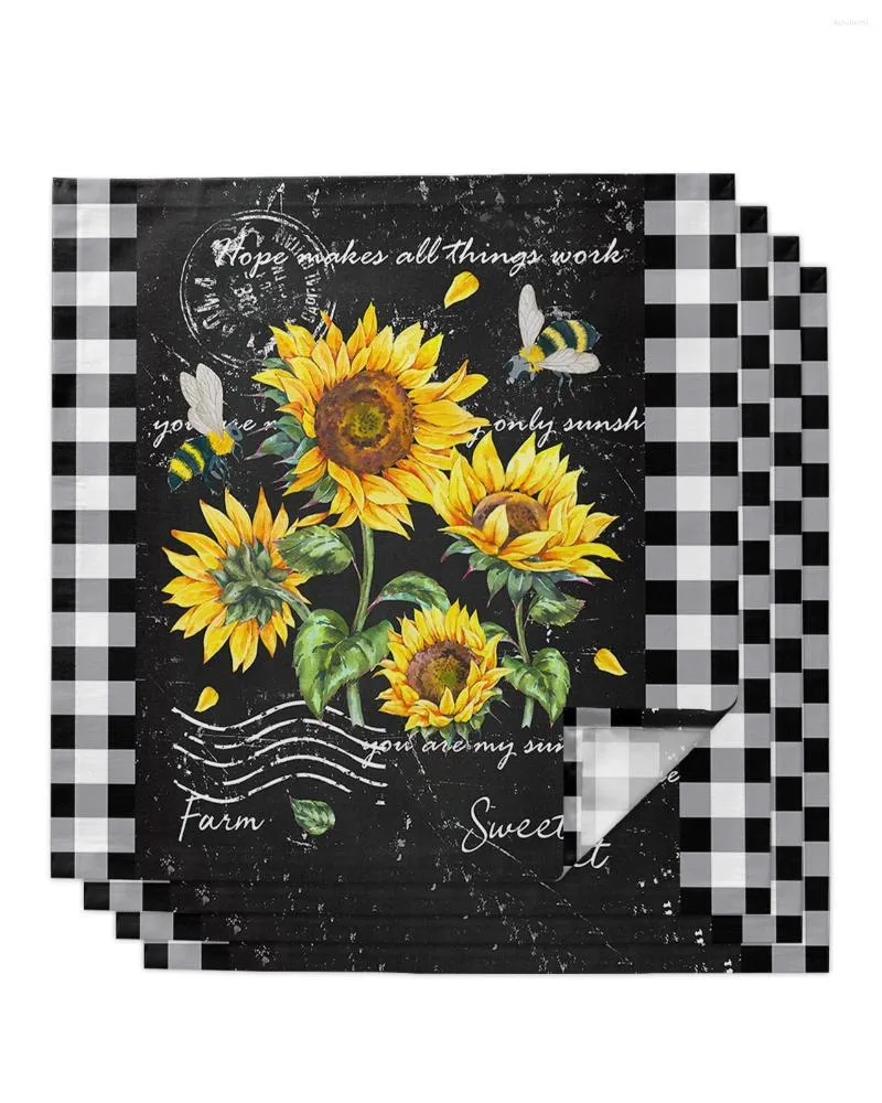 Storeczka na serwetkę 4PCS Retro Retro Sunflower Bee Plaid Square 50 cm imprezowy dekoracja ślubna
