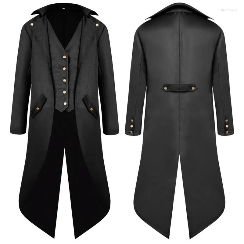 Mannen Trenchcoats Heren Steampunk Vintage Tailcoat Jas Middeleeuwse Gothic Victoriaanse Geklede Jas Uniform Party Prom Halloween Cosplay Kostuum