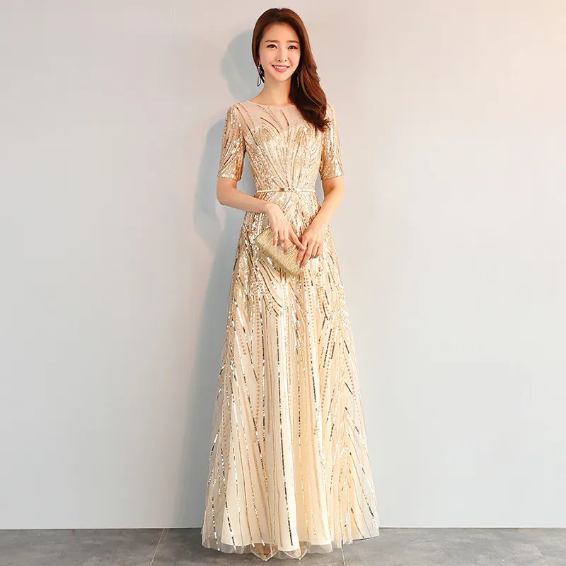 Sequin Golden Long Evening Dress | Elegant O Neck... From Kong04, $94.93 |  DHgate.Com