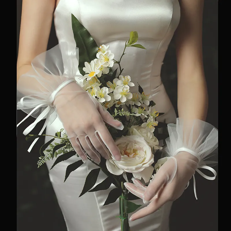 Elegant White Tulle Ribbon Bow Fingerless Tulle Gloves For Womens Wedding  WG020 Bridal Accessories From Hu05, $10.34