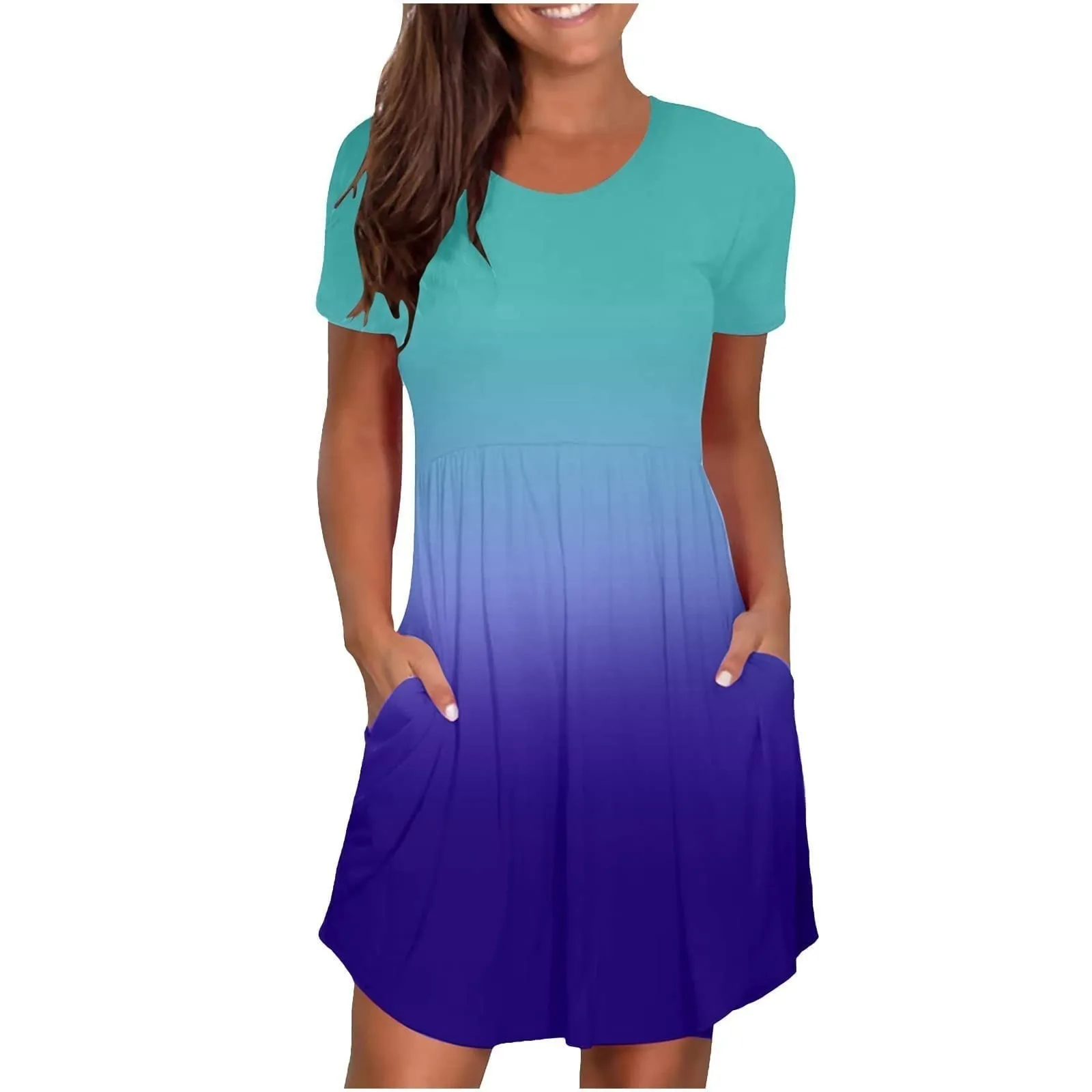 Loose Fit Solid Color T-Shirt Short Sleeve Dress for Women - Perfect for Summer Beach Vacation and Daily Wear