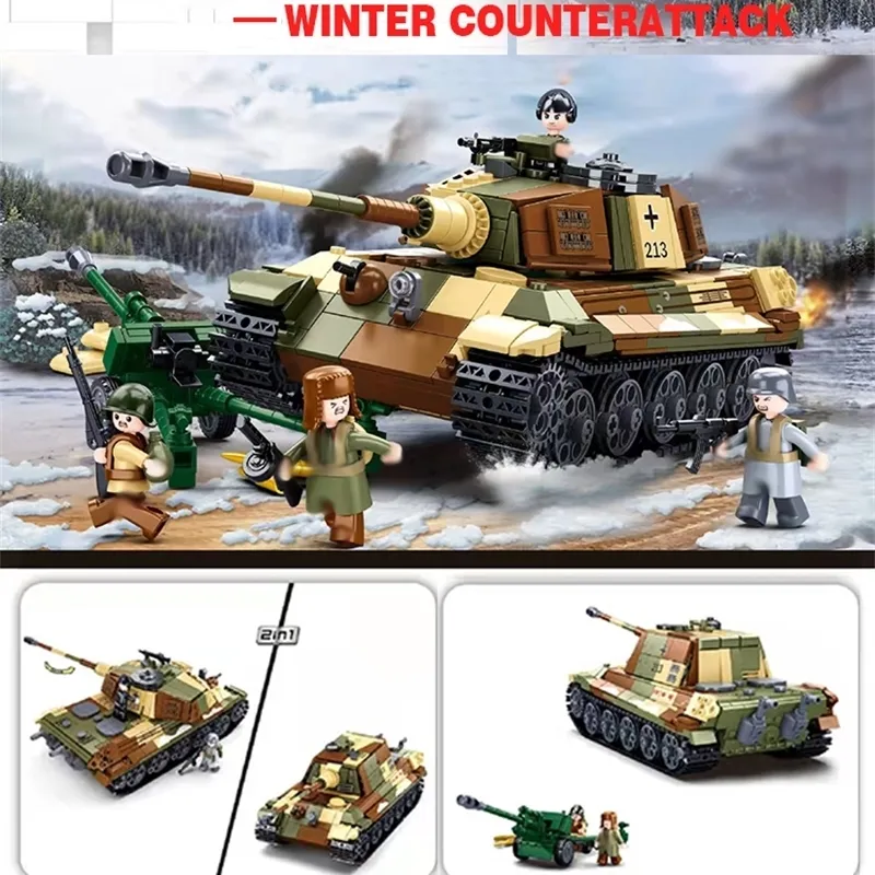 Blocks Sluban WW2 Military The King Tiger Heavey Tank Army Soldiers Building Panther Bricks Toys for Boys Gifts STRV 103 230504