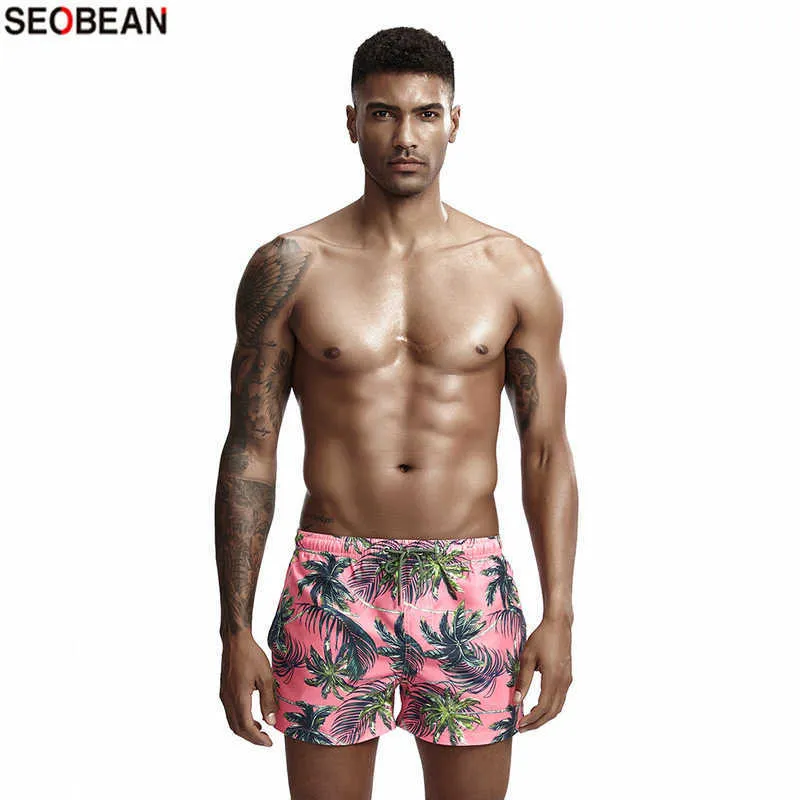 Shorts masculinos Seobean Summer masculino Esportes de praia Use coco impressão de árvore de coco