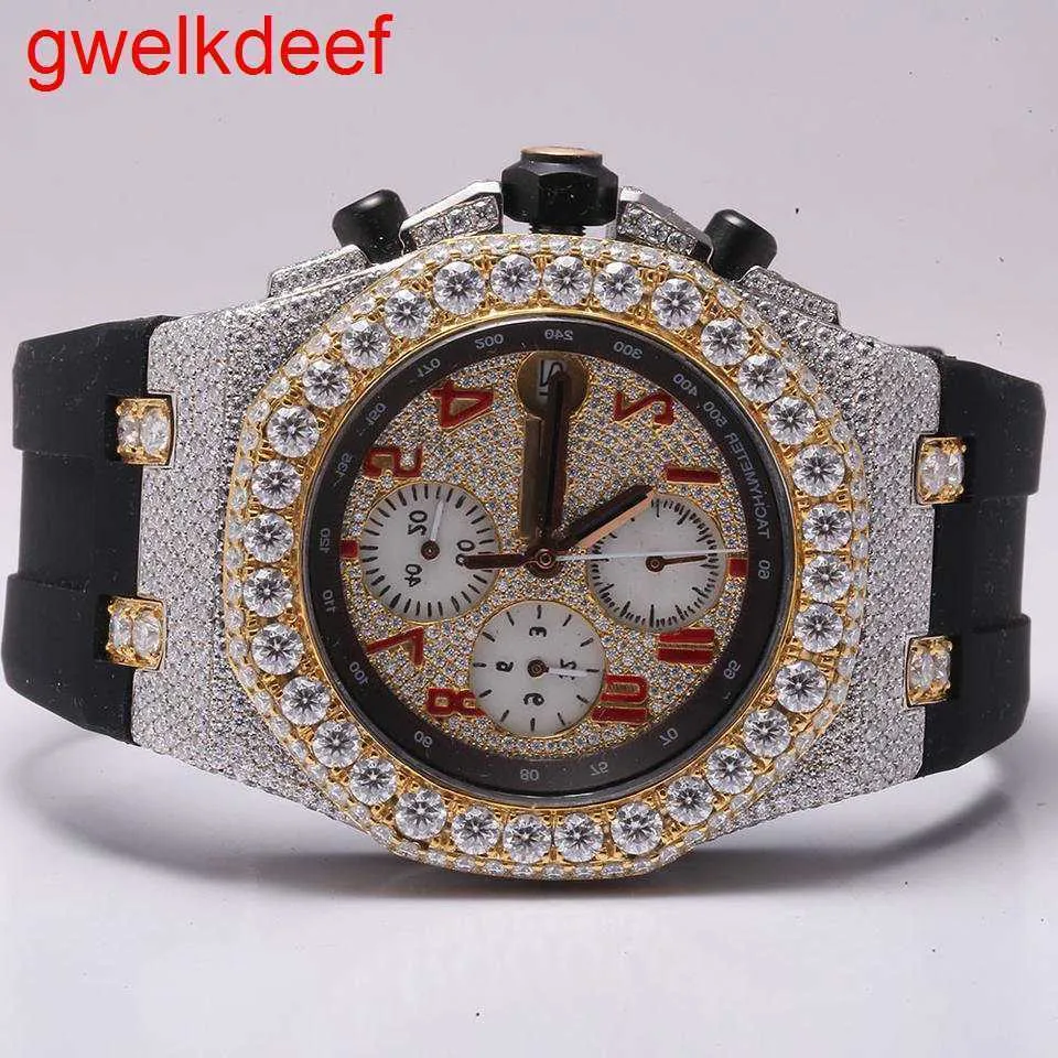 Polshorloges luxe op maat gemaakte bling iced out -horloges wit goud vergulde Moiss Anite Diamond Watchess 5A Hoge kwaliteit Replicatie Mechanische DFMF 6AH6