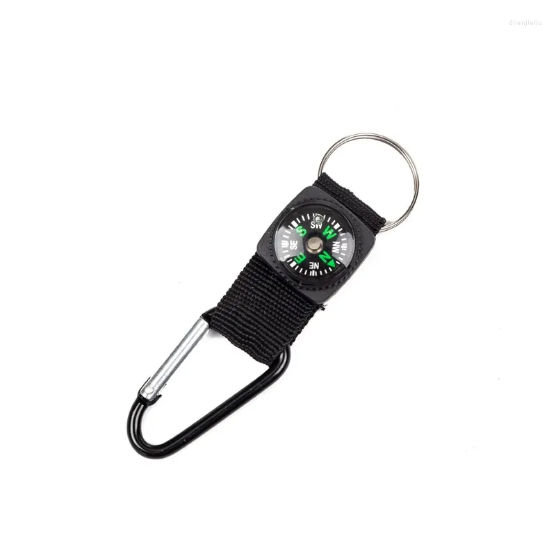 Outdoor Gadgets Multifunction 3 In 1 Camping Climbing Hiking Mini Carabiner W Keychain Compass Thermometer Hanger Key Ring Black