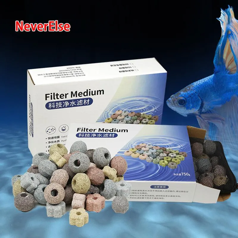 Tillbehör 750G Aquarium Filter Media Activated Carbon Ceramic Rings Ball Mesh Fish Tank Filter Bio Balls Aquarium Filter Accessory