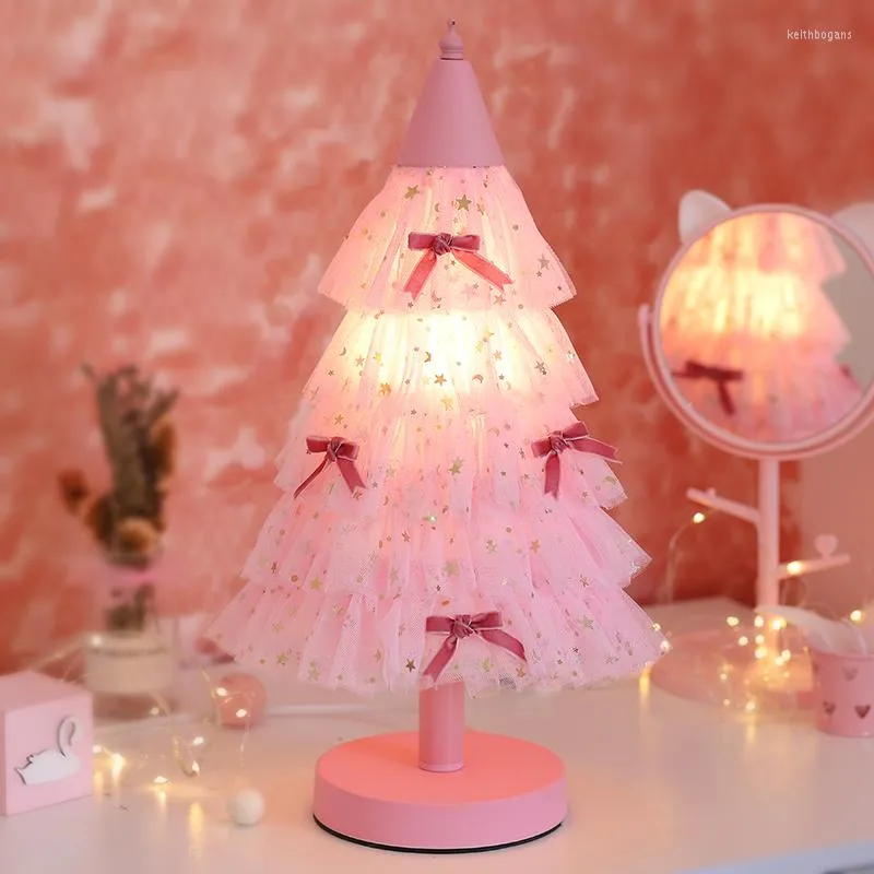 Bordslampor rosa julgran ledde för sovrum hem deco barn rum nattbord tjej dekorationer