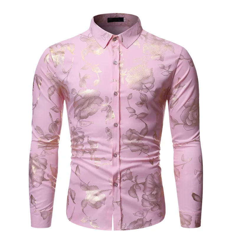 Camicie casual da uomo Camicia floreale abbronzante rosa Camisa Masculina Camicie eleganti da uomo a maniche lunghe slim fit Camicie da uomo casual da lavoro 230504