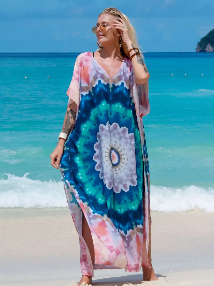 Women's Swimwear Rainbow Beach Dresses for Women Kaftans Cover Ups Bohemian Long Maxi Robe Bathing Suits Sales Drop 230503