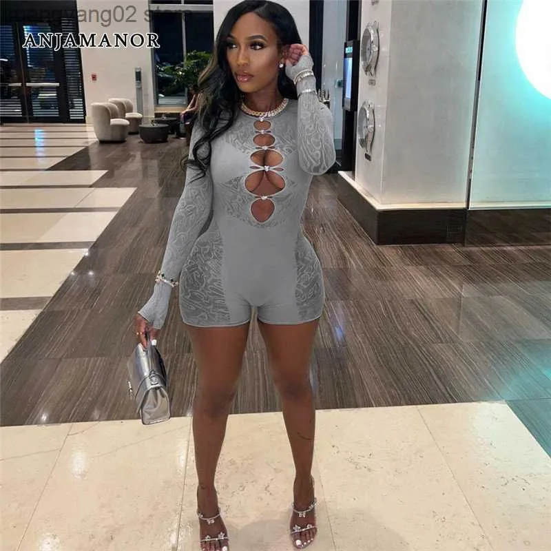 Womens Jumpsuits Rompers Hollow Mesh Knit One Piece Jumpsuit See