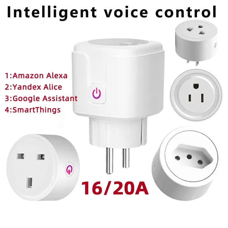 16A 10A EU US UK Smart Wifi Power Plug Portalampade con Monitor Home Presa wireless Funziona con Alexa Google Tuya App