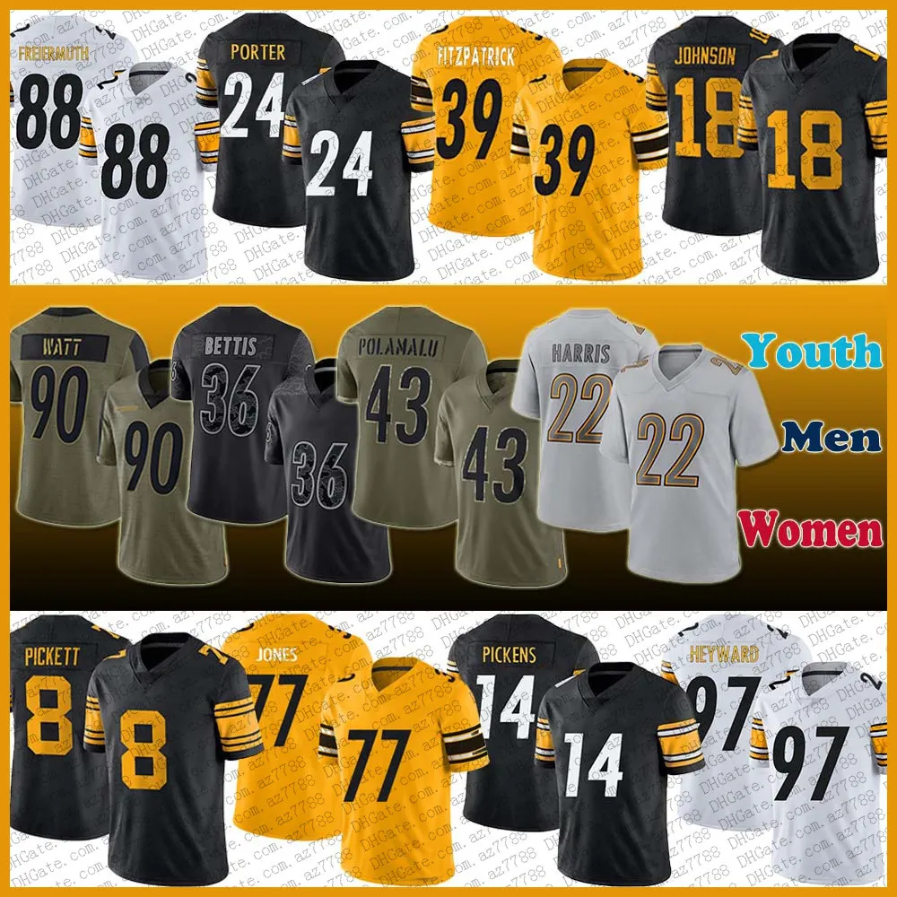Kenny Pickett TJ Watt Football Jersey Custom Men Women Kids George Pickens Najee Harris Minkah Fitzpatrick Pat Freiermuth Broderick Jones Joey Porter