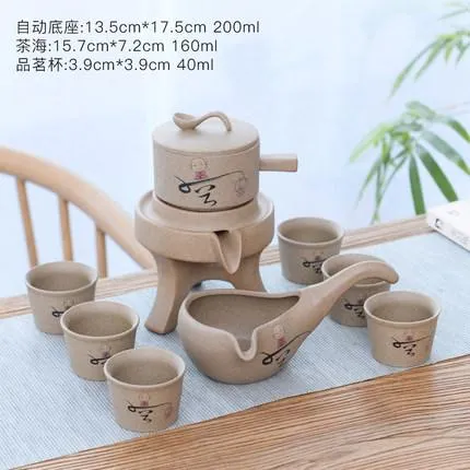 Service à thé en grès, moulin en pierre, théière créative en céramique, tasse à thé Kung Fu semi-automatique, machine à thé paresseuse, verres de haute qualité