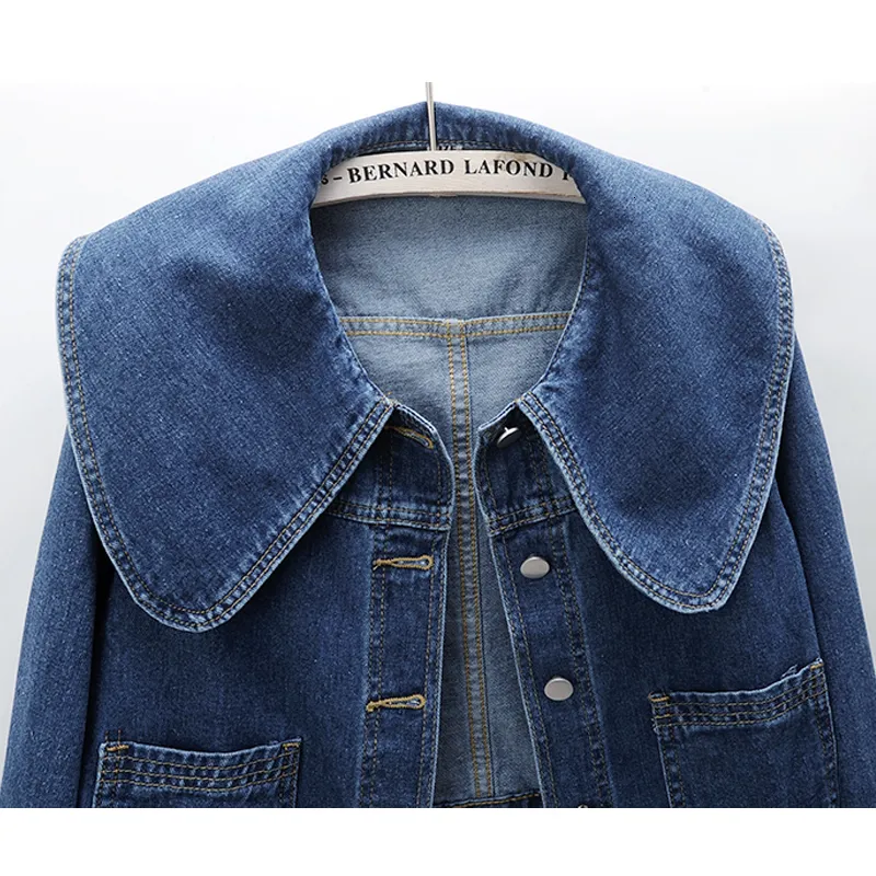 充実の品 Korean Fashion Womens Peter Pan Collar Mother Denim Jacket ジャケット・アウター